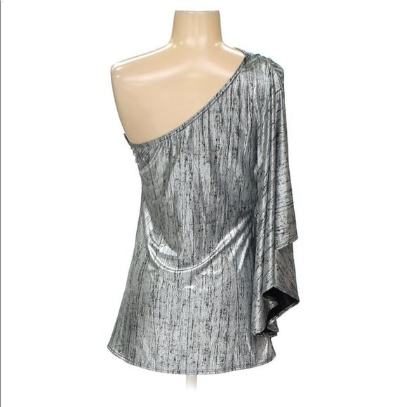 Metallic Silver One Shoulder Top - Picture 5 of 5